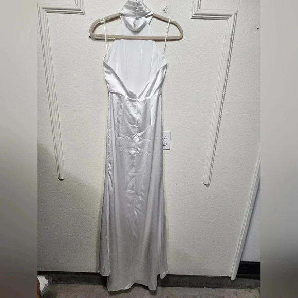 Lulus Luxe Destiny White Satin Backless Halter Mermaid Maxi Dress Wedding Bridal - Picture 11 of 11